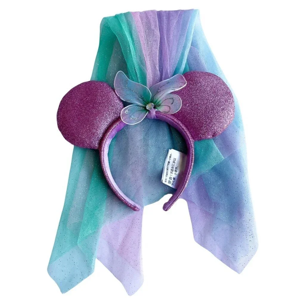 Disney Parks Princess Fairy Butterfly Glitter‎ Veil Minnie Mouse Ears Headband